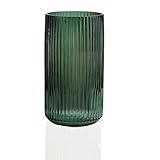 Premium Green Glass Vase, Striped Large Glass Flower Vases for Rustic Home Decor, Glasses Vases for Home, Vase Green Housewarming Party Ideal for Shelf, Meeting Room, Mantle, Table Entryway Décor