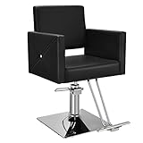 COSTWAY Salon Barber Chair, 360 Degree Swivel Hairdressing Chair with Footrest, Adjustable PVC Leather Hydraulic Shaving Styling Chair for Beauty Spa, Tattoo Shop and Barbershop (Square Base, Black)