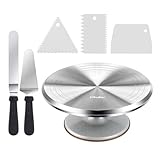 Cake Turntable, Ohuhu 12 Inch Cake Spinner Turntable, Aluminium Alloy Cake Decorating Turntable with 2 Icing Spatula and 3 Comb Icing Smoother for Baking Cake Decoration, Gift for Baking Enthusiast