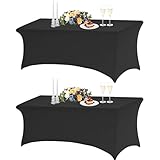 TOROTON 2 Pack Spandex Table Cloth 6FT, Tight, Fitted, Washable and Wrinkle Resistant Stretch Rectangular Patio Table Cover for Wedding, Party, Event, Banquet, for 183Lx76Wx76H cm Table, Black