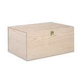 green leaves Natural Finish Wooden Storage Box DIY Crate With Hinged Lid And Locking Clasp (X Large)