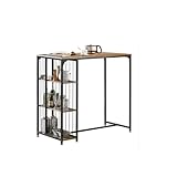 Warmiehomy High Bar Table, Industrial Vintage Kitchen Island Breakfast Bar Table with Storage Shelves for Home Bar Dining Room Office Bistro Pub, Brown