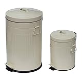 2PC Traditional Pedal Dustbin Set: 20L 20 Litre & 5L 5 Litre Duo Set - Cream - Vintage Style Indoor Household Pedal Dustbin Set with Removable Inner Bucket.