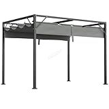 BIRCHTREE Steel Frame Pergola Gazebo 180g PE Polyester UV-Resistant Backyard Garden Sun Shade Roof Shelter Porch Awning Retractable Slide Canopy Outdoor Grape Trellis Patio 3X2M Grey