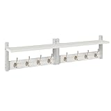 YMYNY Coat Rack Shelf Wall Mounted, Coat Hooks Set of 2, Entryway Coat Hanger with 4 Double Hooks, 80CM Wall Floating Shelf with Hat Rack, for Kitchen, Bedroom, Bathroom, White HWS001W-2