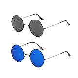 SAIIURV 2 Pairs Lennon Style Retro Round Sunglasses for Women Men, Hippie Sun Glasses Slim Metal Frame Steampunk Classic UV400 Protection Shades, Retro Accessories for Cosplay Festivals Outdoor Sports