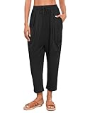Famulily Women's Summer Trousers High Waisted Harem Yoga Pants Low Crotch Lounge Loose Pants with Pockets Black XXL