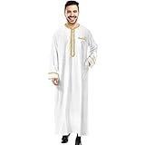 Maazusa Muslim Men's Robes Clothing Costume Long Men's Prayer Clothing Islamic Muslim Costume Loose Vintage Robe, Clothing for Muslim Men Islamic Dress Gifts (White, L)