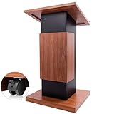 Lectern Podium, Wooden Podium with Pull-Out Drawer & Wheels, Premium Tall Solid Wood Pulpit Lectern with Double-Layer Storage Shelf, Lectern for Church, Presentation, School (27.5"x47"x 23.6")