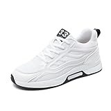 Men's Elevator Sneakers 2.36 Inch Invisible Height Increasing Taller Lifting Shoes Lace up Breathable Mesh Upper Elevator Shoes Hidden Heel Trainers Fashion Sneakers White 44
