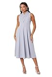 Coast Crepe Pleat Collar Full Skirt Midi Dress, 14, Blue