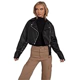 janisramone® PU Faux Leather Jacket Women, Cropped Women s Jackets With Belt and Zip Closure, Womens Motorbike Jacket With Long Sleeves and Pockets, Ladies Short Jackets