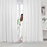 BellaHills White Voile Curtains 54 Drop Non-See-Through Semi Sheer Curtains for Living Room/Bedroom Privacy Protection Light Filtering Net Curtain for Windows 2 Panels, 55 x 54 Inch, White