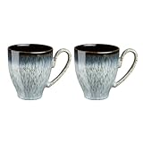 Denby - Halo Large Coffee Mug Set of 2-420ml Reactive Glaze Stoneware Ceramic Tea Mug Set - Dishwasher Safe, Microwave Safe - Black, Grey, White - Chip Resistant