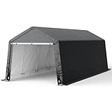XEMQENER Bike Storage Shed 10x20 FT, Large Waterproof Outdoor Bike Tent, Portable Garage Car Shelter with Galvanized Steel Frame for Motorbike, Garden Tools, 300x600x245 cm, Dark Grey