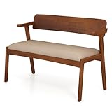 COSTWAY Upholstered Dining Bench, 113 cm Long Velvet Hallway Bench Seat with Padded Seat, Ergonomic Backrest, Armrests & Rubber Wood Legs, Lounge Dinner Stool for Kitchen Living Room