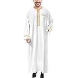 Prayer Clothes for Men, Muslim Dresses, Men Islamic Clothing Long Sleeve Arabic Abaya Robe, Loose KaftanDubai Clothing for Islamic Gifts(white, M)