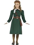 Smiffys WWII Evacuee Girls Fancy Dress British World War 2 Book Day Childs Kids Costume Green Large 10 - 12 Years