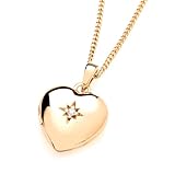 Old English Jewellers 9ct Yellow Gold on Silver Cubic Zirconia Heart Photo Locket Pendant Necklace + 16 18 20 inch Chain (16)