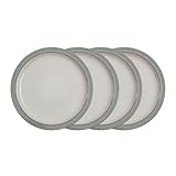 Denby - Elements Light Grey Dinner Plates Set of 4 - Dishwasher Microwave Safe Crockery 26.5cm - Pale Grey, White Ceramic Stoneware Tableware - Chip & Crack Resistant Large Plates