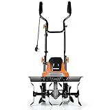 COSTWAY 1200W/1500W Electric Tiller, Garden Soil Cultivator Rotavator with Sharp Blades, Foldable Handle, 35/43cm Cutting Width & 22cm Cutting Depth (43cm, Orange)