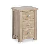 Duchy Washed Oak 3 Drawer Bedside Cabinet Table | Roseland Furniture Shabby Chic Solid Wooden Side End Night Stand for Bedroom Bathroom and Hallway Storage | Fully Assembled