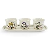 Portmeirion - Botanic Garden Bouquet Collection –Herb Pot Set with Tray- Indoor Herb Planter Pots Caddy for Kitchen Windowsill – 4 Piece Set