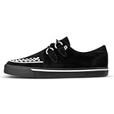 T.U.K. Suede Creeper Sneaker - Men and Womens Sneaker - Colour Black Suede & White Interlace - Punk Goth and Rocker Style Leather and Suede Lace Up Shoes - UK Size Men 9 / Women 10