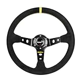 RASTP Universal Racing Steering Wheel Suede Deep Dish 13.58”/345mm 6 Bolts with Horn Button Include Cable,Wrench (Yellow)