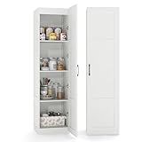 COSTWAY 150cm Tall Kitchen Cupboard, 4-tier Buffet Pantry Storage Cabinet with Anti-tipping Device, Freestanding Narrow Sideboard Organizer Unit for Dining Room Living Room (White)