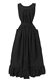 White Vintage Maid Ruffle Apron for Women Colonial Pioneer Peasant Apron Pinafore Adjustable Kitchen Gift, Black, Medium