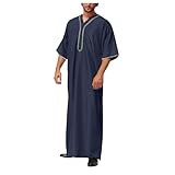 Men's Kaftan Short Summer Islam Muslim Print Robe Cotton Linen Colourful Arabic Islamic Clothing Indian Muslim Africa Dubai Kaftan for Men Plus Size Abaya Tunic, O Navy, L