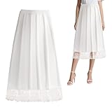 SMYJDMM Women's Half Slips, Lace Long Underskirt, 70cm Women's Satin Half Slip Short Ladies Underskirt Soft for Shopping Holiday Travel Sports Dating Parties (White)