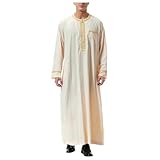 RUMAOZIA Arabic Clothing Men's Muslim Kaftan Abaya Men's Robe Crew Stand-Up Collar Thobe Arabic Prayer Eid Clothing Islamic Clothing from the Middle East Prayer Clothing for Men, O A-beige, S