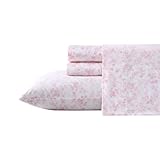 Laura Ashley Home Queen Sheet Set, Soft Sateen Cotton Bedding Set - Sleek, Smooth, & Breathable,Bella Pink