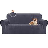 Granbest Premium Thicken Plush Velvet Sofa Cover 3 Seater High Stretch Couch Cover Super Soft Sofa Slipcover Luxury Furniture Protector for Pets and Kids (3 Seater, Grey)