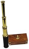 15" Handheld Brass Telescope with Anchor Wooden Box Rustic Vintage Home Decor Gifts