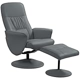 HOMCOM Swivel Recliner Chair with Footstool, PU Leather Armchair and Ottoman with High Back and Round Base for Living Room, Grey