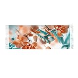 JEJEA Teal And Orange Orchid Print Print Faux Cashmere Scarf With Tassels, Soft Warm Winter Scarf, Stylish Wrap For Women Men