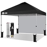 Pop Up Gazebo with 1 Sidewall 3m x 3m, Waterproof Pop Up Tent, Center Lock One Push Instant Event Shelter Canopy, Folding Party Tent with Carry Bag, Bonus 8 Stakes and 4 Ropes, Black