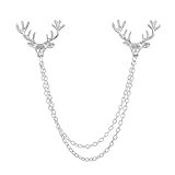 Silver Deer Head Lapel Pin with Chain – Suit Accessories for Men, Lapel Pin for Shirts, Stylish Brooch Pin with Collar Chain, Men's Brooch for Tuxedo, Formal Wear and Special Events