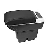 MARCHFA Armrest Storage Box Custom Fit for Fiesta MK7 2009-2017 Armrest Box with 7 USB Charging Port 1PCS (Black Stitching)