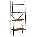 HOMCOM 4-Tier Vintage Ladder Shelf Bookcase Wood Storage Rack Stand Plants Display Black Brown