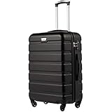 COOLIFE 24 Inch Medium Suitcase for Holiday Travel, Cruises and Studying Abroad, ABS+PC, Lightweight Durable Luggage with 360° Spinner Wheels, YKK Zipper, Telescopic Handle, TSA Lock, Black