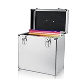 12" Vinyl Record Storage Holds 50 LP Albums Lockable Record Case Aluminium Album Collection Box (Silver)
