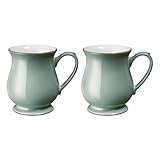Denby - Regency Green Craftmans Coffee Mug Set of 2 - 340ml Stoneware Ceramic Curved Tea Mug Set For Home & Office - Dishwasher Safe, Microwave Safe - Green, White - Chip Resistant