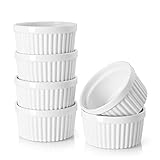 DOWAN Ramekins Set of 6, 4 oz Porcelain Soufflé Dishes for Creme Brulee & Muffin & Pudding, Baking Dishes for Air Fryer & Oven, Mini Bowl for Dips, Sauces, Snacks and Fruits, Ø 9.0cm- Soft White