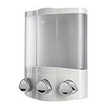 Croydex Wall Mounted Soap Dispenser - Eliminates Shower Clutter, Easy to Refill and Has a Pre-Measured Pump for Your Shower Gel, Shampoo and Conditioner, Mount On Corner or Flat Wall (White, 3x450ml)