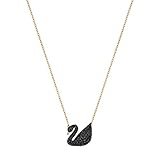 Swarovski Iconic Swan pendant, Swan, Medium, Black, Rose gold-tone plated
