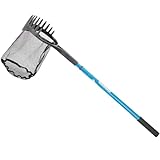 Pond Net and Rake Skimming 3-in-1 Pond Net with Rake and Scraper Telescopic Handle Extends to 1.5m Ideal Cleaning Tool for Pond and Pool Cleaning and Maintenance Leaf Net